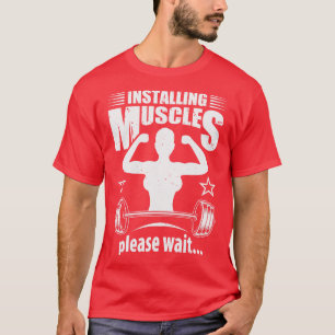 Het installeren van Spieren Bodybuilder Gym Fitnes T-shirt