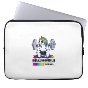 Het installeren van Spieren Eenhoorn Regenboog Gym Laptop Sleeve