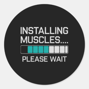 Het installeren van spieren Grappige Gewichtheffen Ronde Sticker