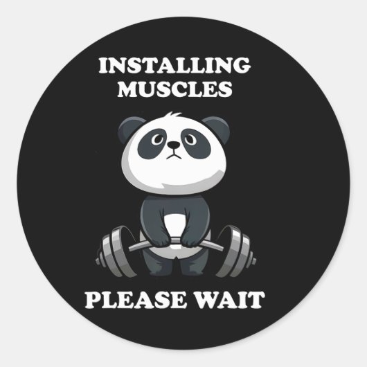 Het installeren van spieren wacht alsjeblieft Scha Ronde Sticker (Voorkant)