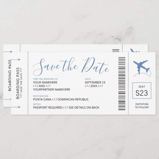 Het instappen pas sparen de Datum Uitnodiging Blau (Voorkant / Achterkant)