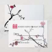 Het instemmen van het met Dubbele Geluk Sakura RSVP Kaartje (Voorkant / Achterkant)