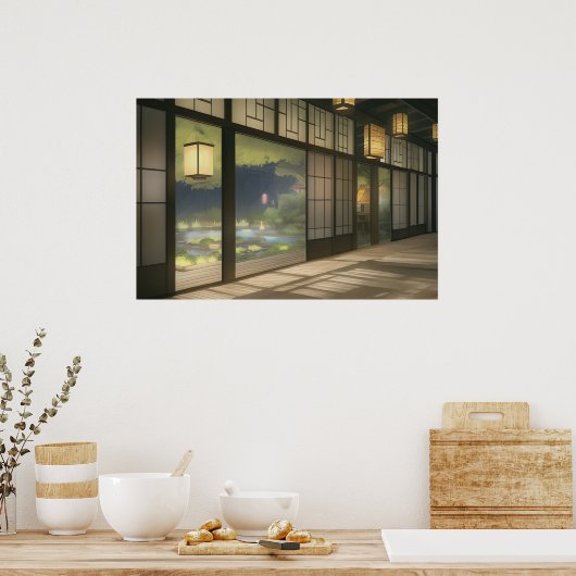 Het interieur van een gezellig huis poster (Keuken)