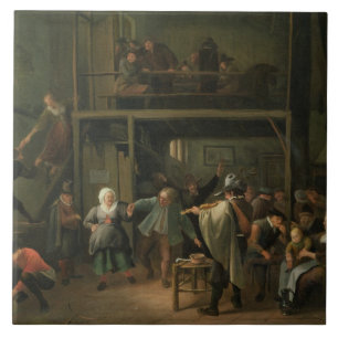 Het interieur van een Tavern met een paar dat aan Tegeltje