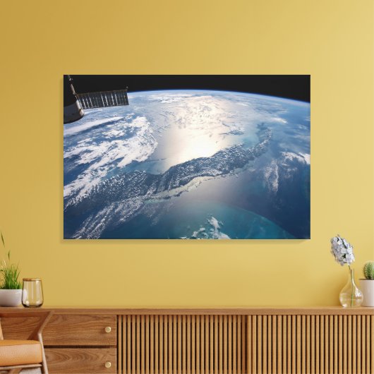 Het internationale ruimtestation boven de Atlantis Canvas Afdruk (Insitu (Woonkamer))