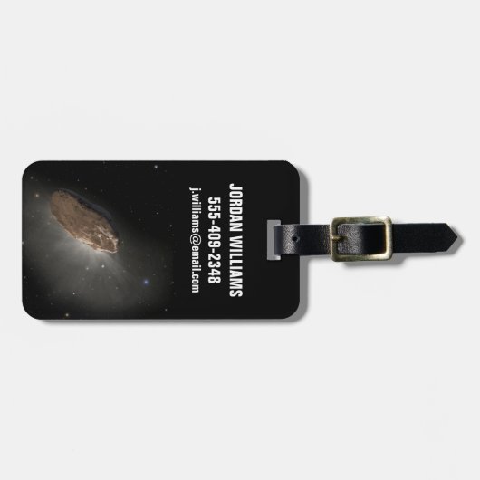 Het interstellaire object Oumuamua. Bagagelabel (Voorkant horizontaal)