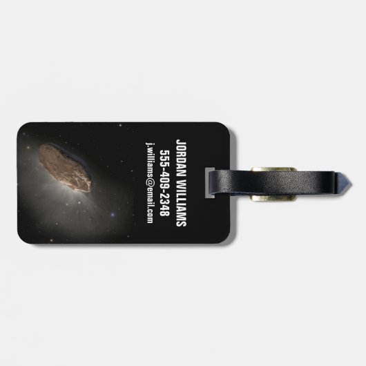 Het interstellaire object Oumuamua. Bagagelabel (Achterkant horizontaal)