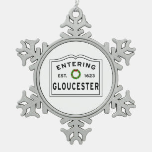 Het invoeren Gloucester Massachusetts Tin Sneeuwvlok Ornament