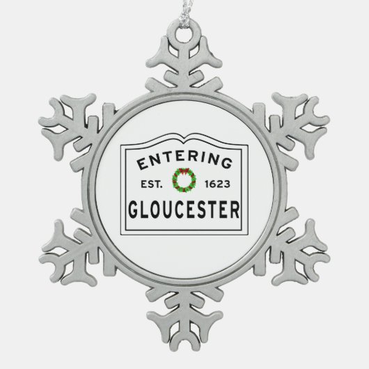 Het invoeren Gloucester Massachusetts Tin Sneeuwvlok Ornament (Voorkant)