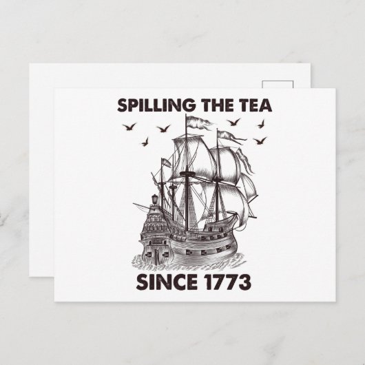 Het invullen van de thee sinds 1773, patriottisch, briefkaart (Voorkant / Achterkant)