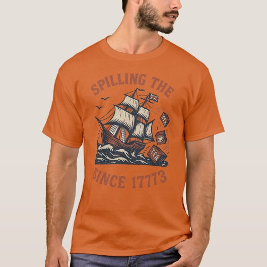 Het invullen van de thee sinds 1773 t-shirt (Voorkant)