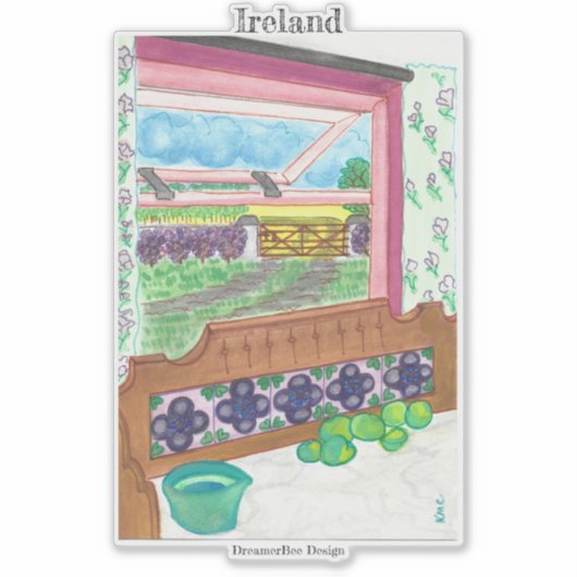 Het Irish Kitchen Window Uitzicht Sticker (Voorkant)