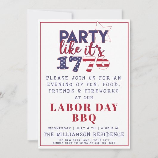 Het is 1776 American Flag Labor Day BBQ Kaart (Voorkant)
