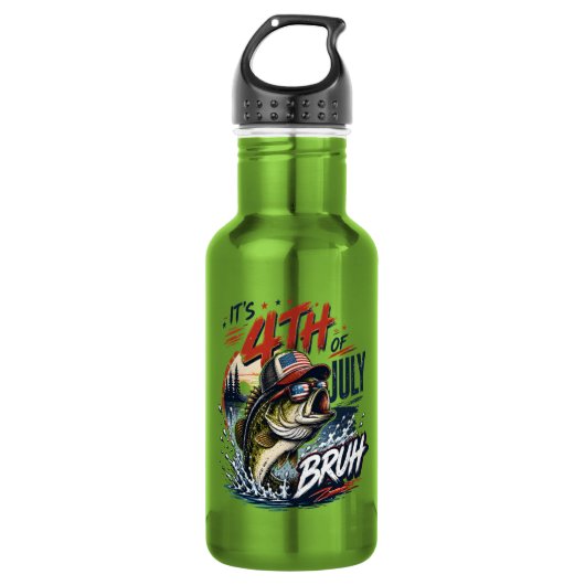 Het is 4 juli Bass Brute Vissen Waterfles (Voorkant)