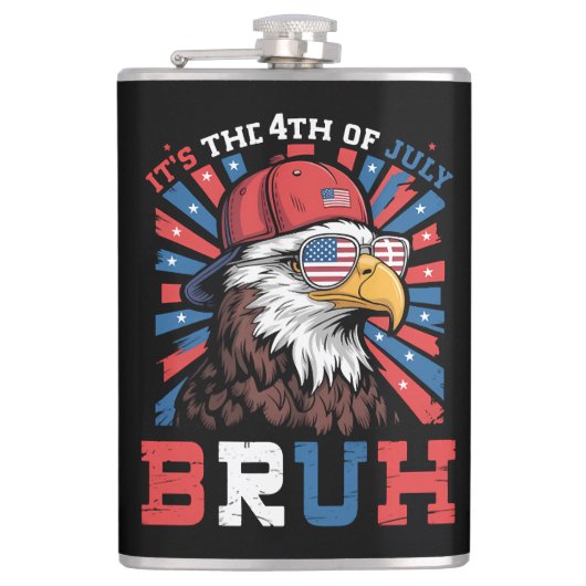 Het is 4 juli bro Bald Adelaar Patriottisch Heupfles (Voorkant)