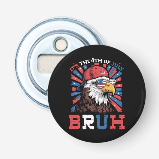 Het is 4 juli bro Bald Eagle Patriottisch Button Flesopener (Voorkant)