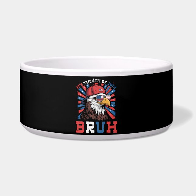 Het is 4 juli bro Bald Eagle Patriottisch Voerbakje (Voorkant)