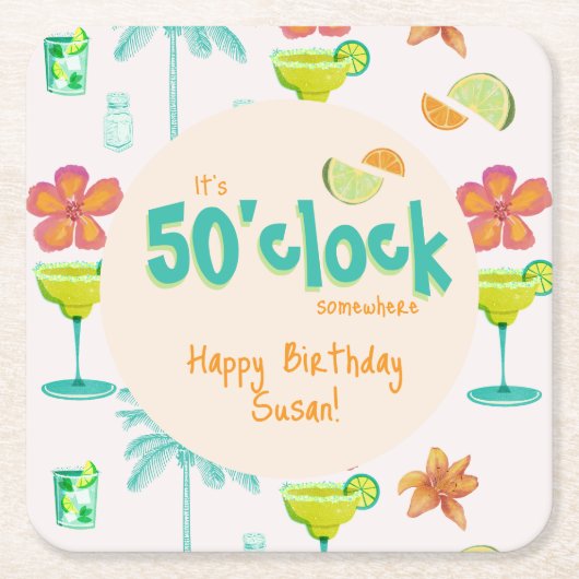 Het is 50 uur ergens feest thema kartonnen onderzetters (Voorkant)