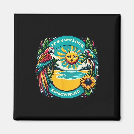Het is 5 uur ergens-papegaai Summer Beach Magneet (Voorkant)