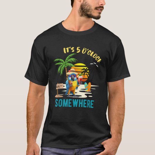 Het is 5 uur ergens Parrot Sunset Drink T-shirt (Voorkant)