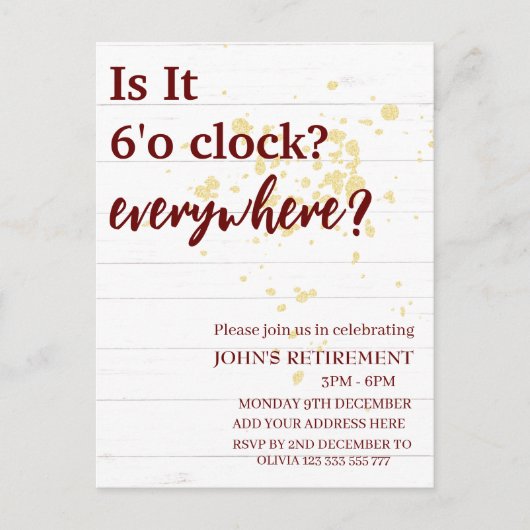 Het is 6 uur overal grappig pensioen gewoonte briefkaart (Voorkant)