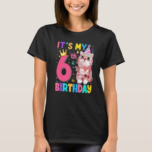 Het is 6e van mijn geboorte Kat Kinderen 6 jaar ou T-shirt (Voorkant)