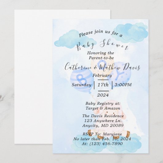 Het is A Boy lief baby lam met ballonnen Invitatio Kaart (Voorkant / Achterkant)