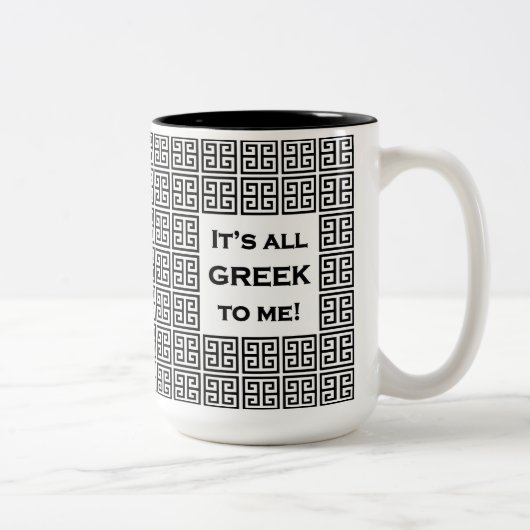 "Het is allemaal Grieks voor mij" Zwart-wit groot Tweekleurige Koffiemok (Rechts)