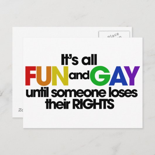 Het is allemaal leuk en homorechten briefkaart (Voorkant / Achterkant)