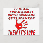 Het is allemaal plezier en games tot iemand wordt  briefkaart (Voorkant)