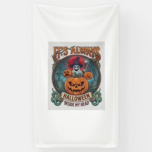 Het is Altijd Halloween Binnen Hoofd Pompoen Geest Spandoek (Verticaal)
