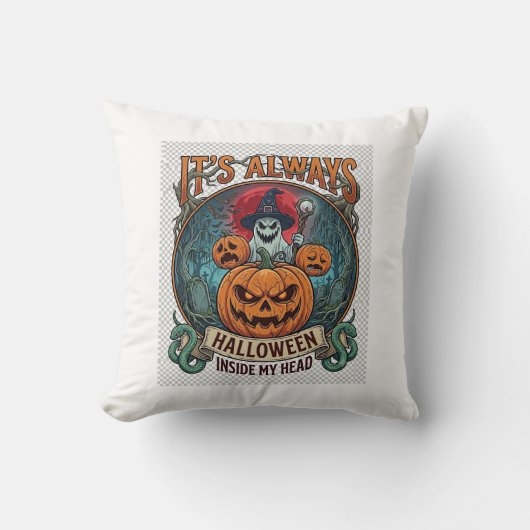 Het is altijd Halloween in het hoofd Pompoen Geest Kussen (Voorkant)