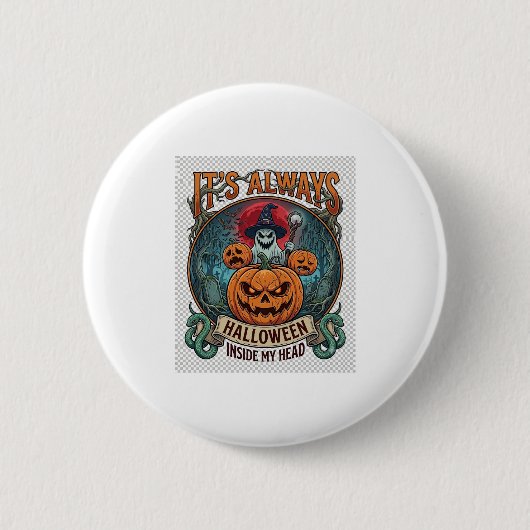 Het is altijd Halloween in het hoofd Pompoen Geest Ronde Button 5,7 Cm (Voorkant)