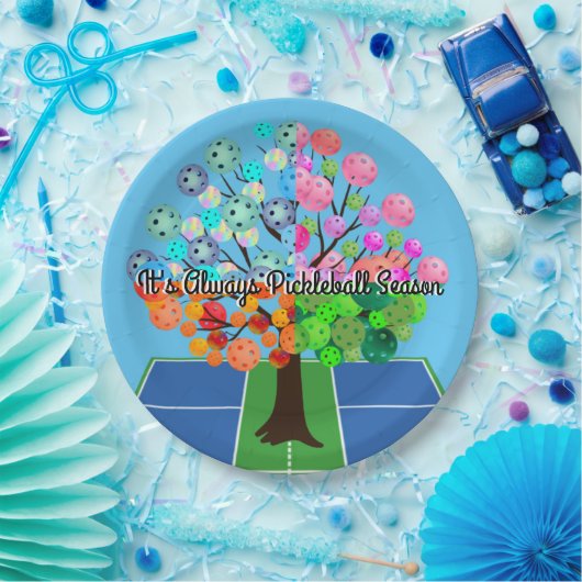 Het is altijd Pickleball Sason - Vier seizoensbome Papieren Bordje (Feest)