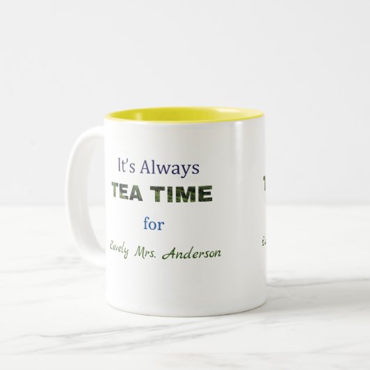 Het is altijd Tea-tijd Tweekleurige Koffiemok (Voorkant links)