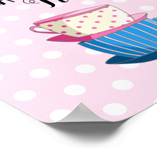 Het is altijd Tea Time Cute Tea Cups Party Pink Poster (Hoek)