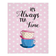 Het is altijd Tea Time Teacups Pink Polka Dots Quo