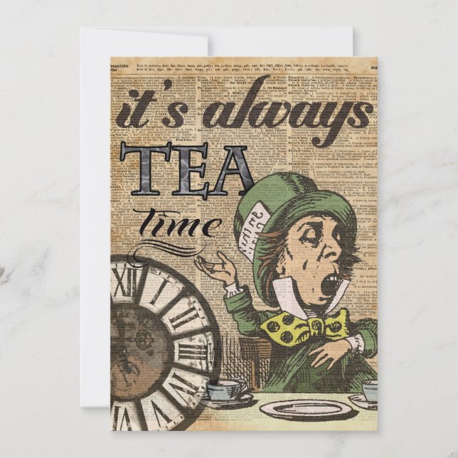 "Het is altijd theetijd" Mad Hatter Dictionary Art (Voorkant)