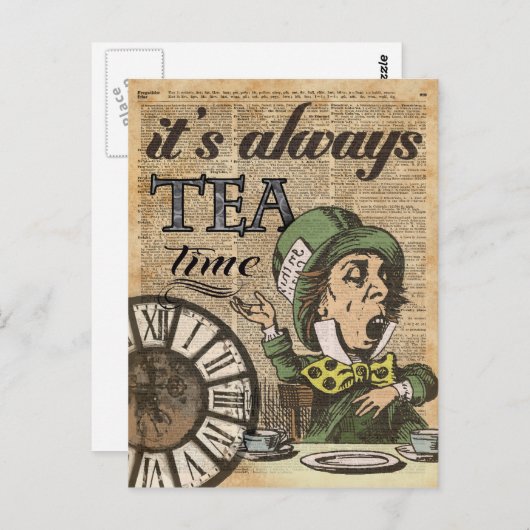 "Het is altijd theetijd" Mad Hatter Dictionary Art Briefkaart (Voorkant / Achterkant)