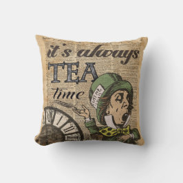 "Het is altijd theetijd" Mad Hatter Dictionary Art Kussen