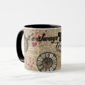 "Het is altijd theetijd" Mad Hatter Dictionary Art Mok (Voorkant links)
