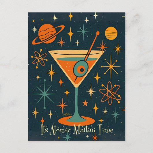 Het is Atomic Martini Tijd Kosmische Sterren Briefkaart (Voorkant)