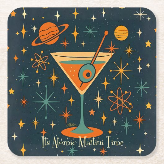 Het is Atomic Martini Tijd Kosmische Sterren Kartonnen Onderzetters (Voorkant)