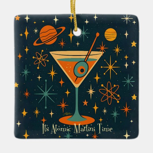Het is Atomic Martini Tijd Kosmische Sterren Keramisch Ornament (Voorkant)