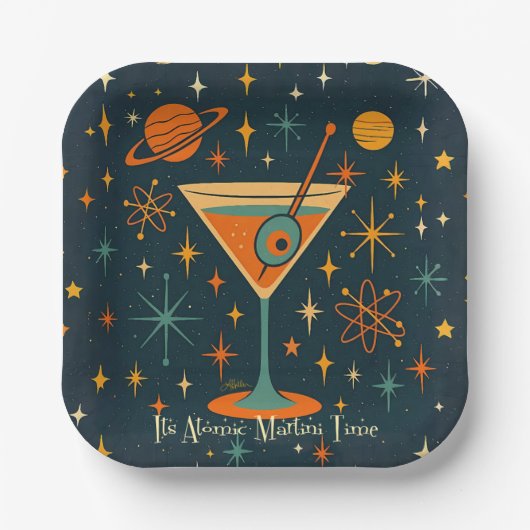 Het is Atomic Martini Tijd Kosmische Sterren Papieren Bordje (Voorkant)