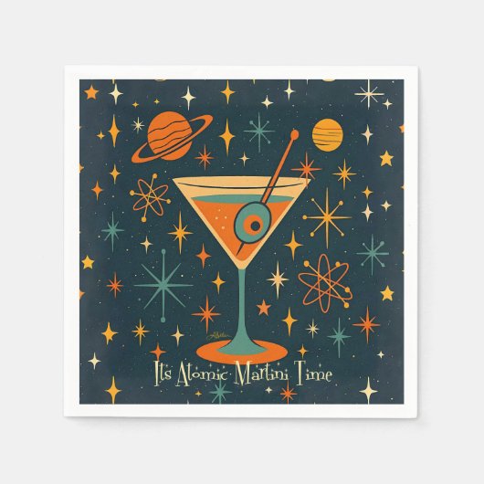 Het is Atomic Martini Tijd Kosmische Sterren Servet (Voorkant)