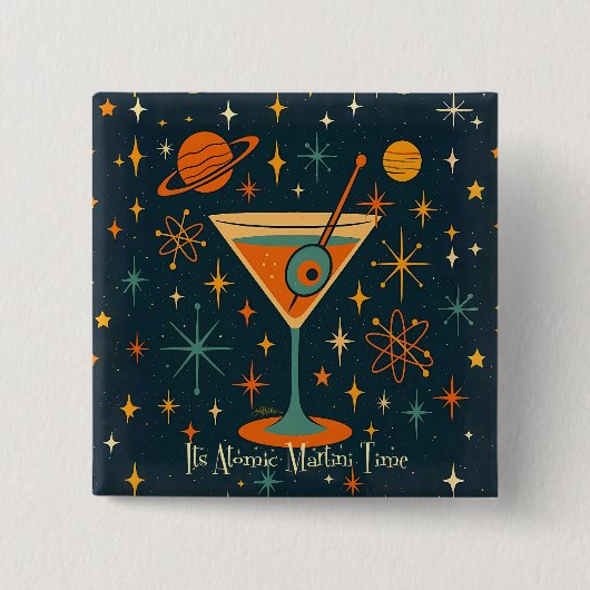 Het is Atomic Martini Tijd Kosmische Sterren Vierkante Button 5,1 Cm (Voorkant)