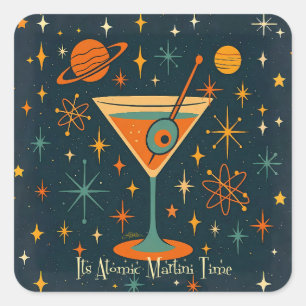 Het is Atomic Martini Tijd Kosmische Sterren Vierkante Sticker