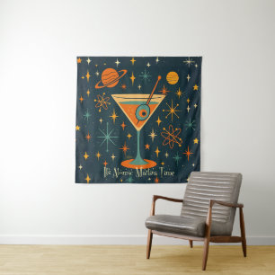 Het is Atomic Martini Tijd Kosmische Sterren Wandkleed