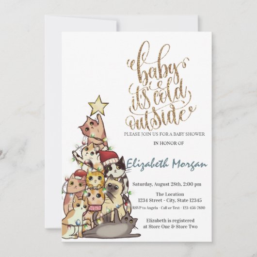 Het is Baby shower Koude Waterverf Pine Tree Cats Kaart (Voorkant)